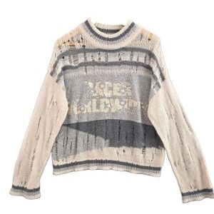 Racer Worldwide Distressed Open Knit Sweater S Oversized Grunge Rings Rare